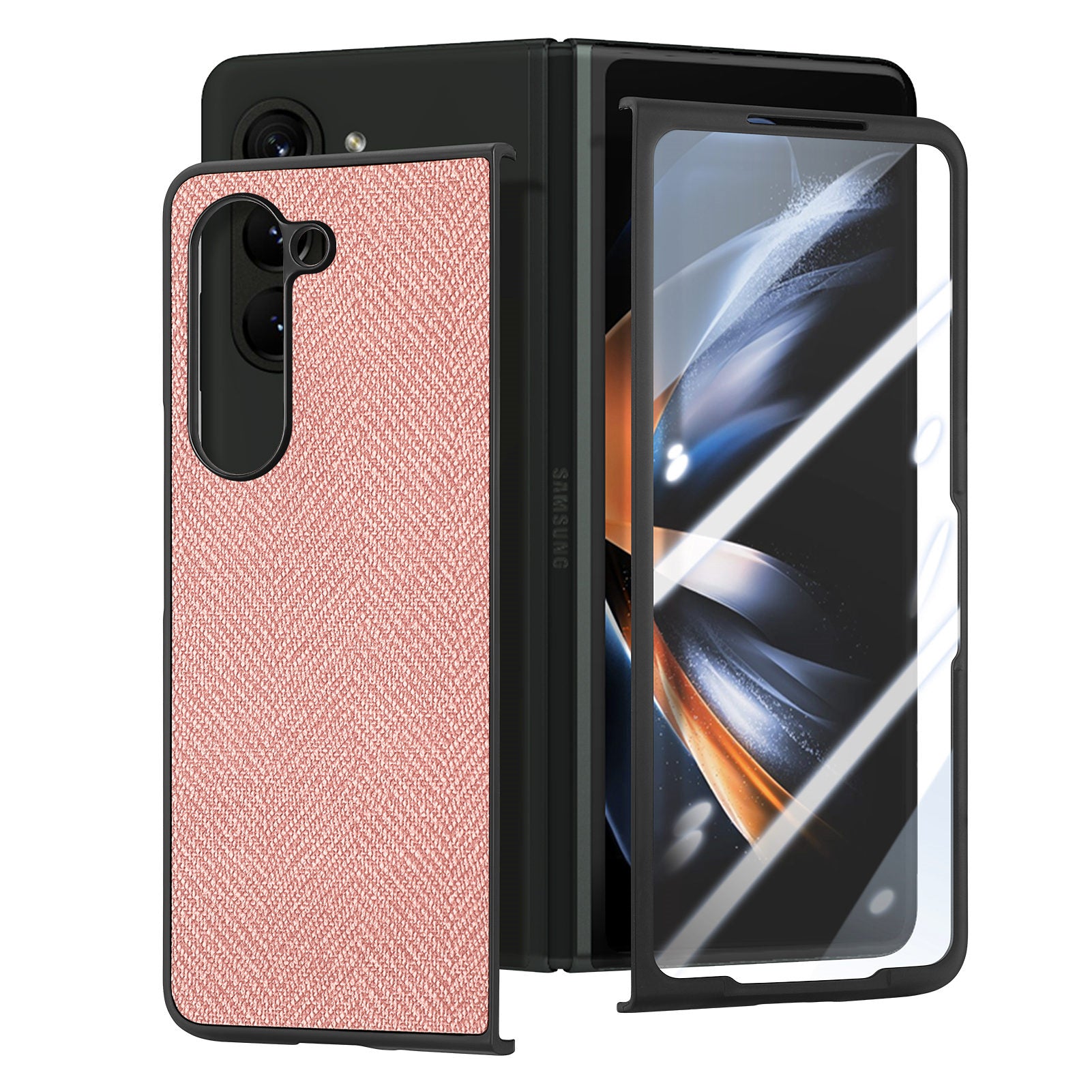 For Samsung Galaxy Z Fold5 5G PU Leather PC Case Jeans Cloth Texture Anti-slip Phone Cover with Tempered Glass Film For Samsung Galaxy Z Fold5 5G PU Leather PC Case Jeans Cloth Texture Anti-slip Phone Cover with Tempered Glass Film
